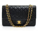 J202 Chanel 10" Tall Flap Black Quilted Leather Shoulder Bag + Wallet