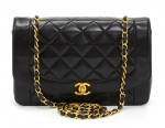 J215 Chanel 10" Diana Classic Black Quilted Leather Shoulder Flap Bag