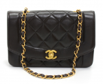 J224 Chanel 9" Diana Classic Black Quilted Leather Shoulder Flap Bag