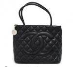 J188 Chanel Revival Medallion Black Quilted Caviar Leather Tote Hand Bag