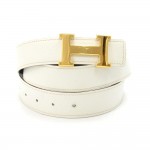 Hermes White and Black Reversible Gold Tone H Buckle Belt Size 90