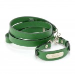 Vintage Hermes Green Leather Dog Collar and Leash