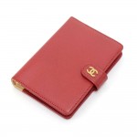 Chanel Red Leather 6 Ring Gold-tone Agenda Cover