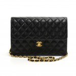Chanel 10" Classic Black Quilted Leather Half Flap Shoulder Bag Ex