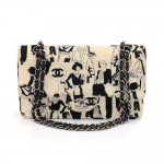Chanel 2.55 Double Flap White Karl Lagerfeld Sketch Shoulder Bag-Limited Edition