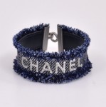 Chanel Blue Denim Leather Silver Tone Hardware Bracelet