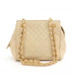 Vintage Chanel Beige Quilted Lambskin Leather Small Shoulder Bag