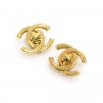 Vintage Chanel Gold Tone CC Twist Lock Motif Earrings