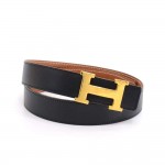 Hermes Constance Black & Brown Reversible Leather Gold-tone H buckle Belt- Size 75