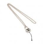 Chanel Silver Tone Lock and Key Pendant Top Necklace