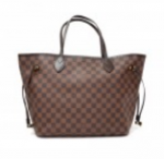J124 Louis Vuitton Neverfull MM Ebene Damier Canvas Shoulder Tote Bag