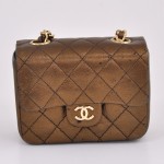 Chanel Brown Gold Quilted Leather Charm Pouch