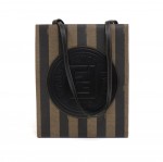 Vintage Fendi Striped Pecquin Khaki and Black Canvas Striped Tote Bag