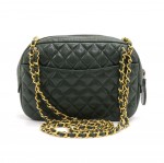 Vintage Chanel Green Quilted Leather Rounded Chain Shoulder Bag