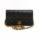 Vintage Chanel 7.5 " Flap Black Quilted Leather Mini Shoulder Bag