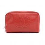 Vintage Chanel Red Caviar Leather Cosmetic Bag