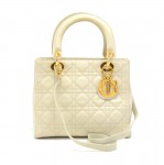 Christian Dior Lady Dior Off-White Cannage Quilted Lambskin Handbag + Strap