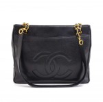 Chanel Black Caviar Leather Large CC Logo Shoulder Bag