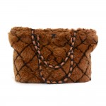Chanel Lapin Fur Brown Criss Cross Pattern Chain Tote Bag