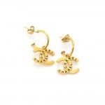 Vintage Chanel Gold-tone CC Logo Half Hoop Drop Earrings