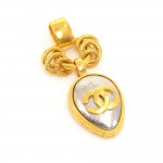 Chanel Gold and Silver Tone Teardrop Necklace Pendant