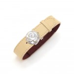Louis Vuitton Bracelet Voeux Beige Leather Silver Tone Cuff Bracelet