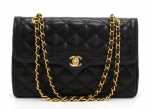 K77 Chanel 2.55 11" Double Flap Black Quilted Leather Paris Limited Shoulder Bag