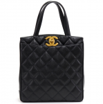 K96 Chanel Black Quilted Caviar Leather Tote Shoulder Bag