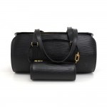 Vintage Louis Vuitton Soufflot Black Epi Leather Hand Bag + Pouch