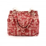 Chanel Sea Line Logo Mania Red Canvas Tote Bag + Pouch