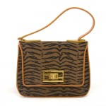 Vintage Fendi Tobacco Tiger Print Canvas & Brown and Yellow  leather Flap Shoulder Bag