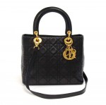 Christian Dior Lady Dior Black Cannage Quilted Lambskin Handbag + Strap