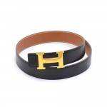 Vintage Hermes Brown & Black Leather Gold Tone H Buckle Waist Belt-Size 65