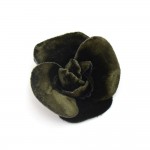 Chanel Dark Green Velvet Camellia  Flower Brooch