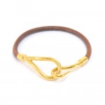Hermes Brown Leather Gold-Tone Hook Jumbo Bracelet