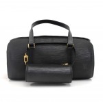 Louis Vuitton Soufflot Black Epi Leather Hand Bag + Pouch