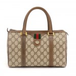 Vintage Gucci Accessory Collection GG Supreme Canvas & Brown Leather Mini Boston Bag