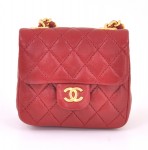 Vintage Chanel Red Quilted Leather Charm Pouch Mini Bag