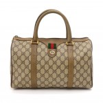 Vintage Gucci Accessory Collection GG Supreme Canvas & Brown Leather Mini Boston Bag