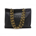 Chanel Jumbo XL Black Lambskin Leather Shoulder Shopping Tote Bag