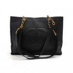 Vintage Chanel Jumbo XLarge Black Caviar Leather Chain Strap Tote Bag