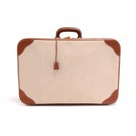 Vintage Hermes Beige Canvas & Brown Leather Travel Suitcase
