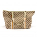 Gucci GG Supreme Beige Monogram Canvas White & Orange Web Tote Bag + Bag Charm