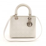Christian Dior Lady Dior Medium White Quilted Cannage Leather Handbag + Strap