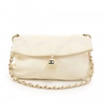 Chanel White Lambskin Leather Ball Charm Fold-over Shoulder Bag-Rare