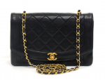 M76 Chanel 10" Diana Classic Black Quilted Leather Shoulder Flap Bag