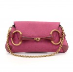 Gucci Horsebit Fuchsia Pink GG Canvas & Red Leather Shoulder Clutch Bag