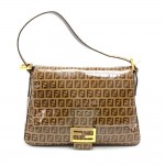 Fendi Forever Mama Brown Zucchino Vinyl Coated Canvas Flap Shoulder Bag