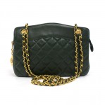 Vintage Chanel Green Quilted  Lambskin Leather Chain Shoulder Bag