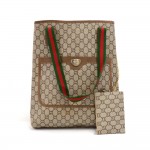Vintage Gucci Plus Beige GG Plus Coated Canvas Shoulder Tote Bag + Pouch -Limited